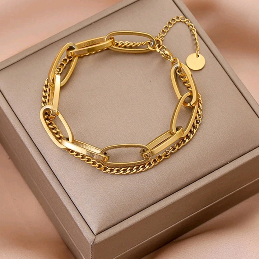 1pc Stainless Steel Women's Double Layer Chain Bracelet For Party